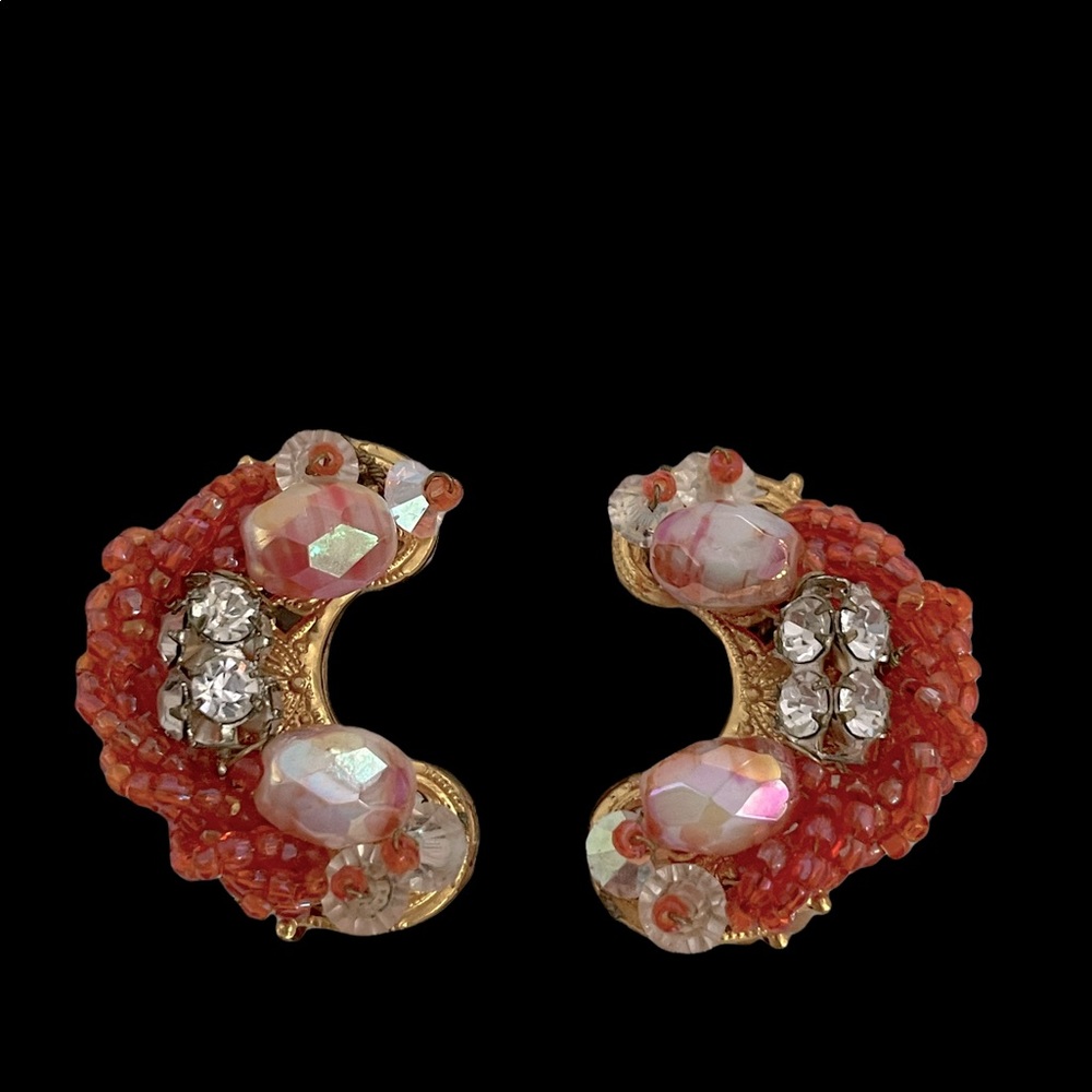 Vintage Robert Crescent Coral Clip Earrings